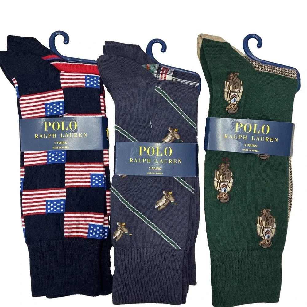 Polo Ralph Lauren Men's Dress Socks 3 2-Pack Bear Duck Flag Logo Crew New